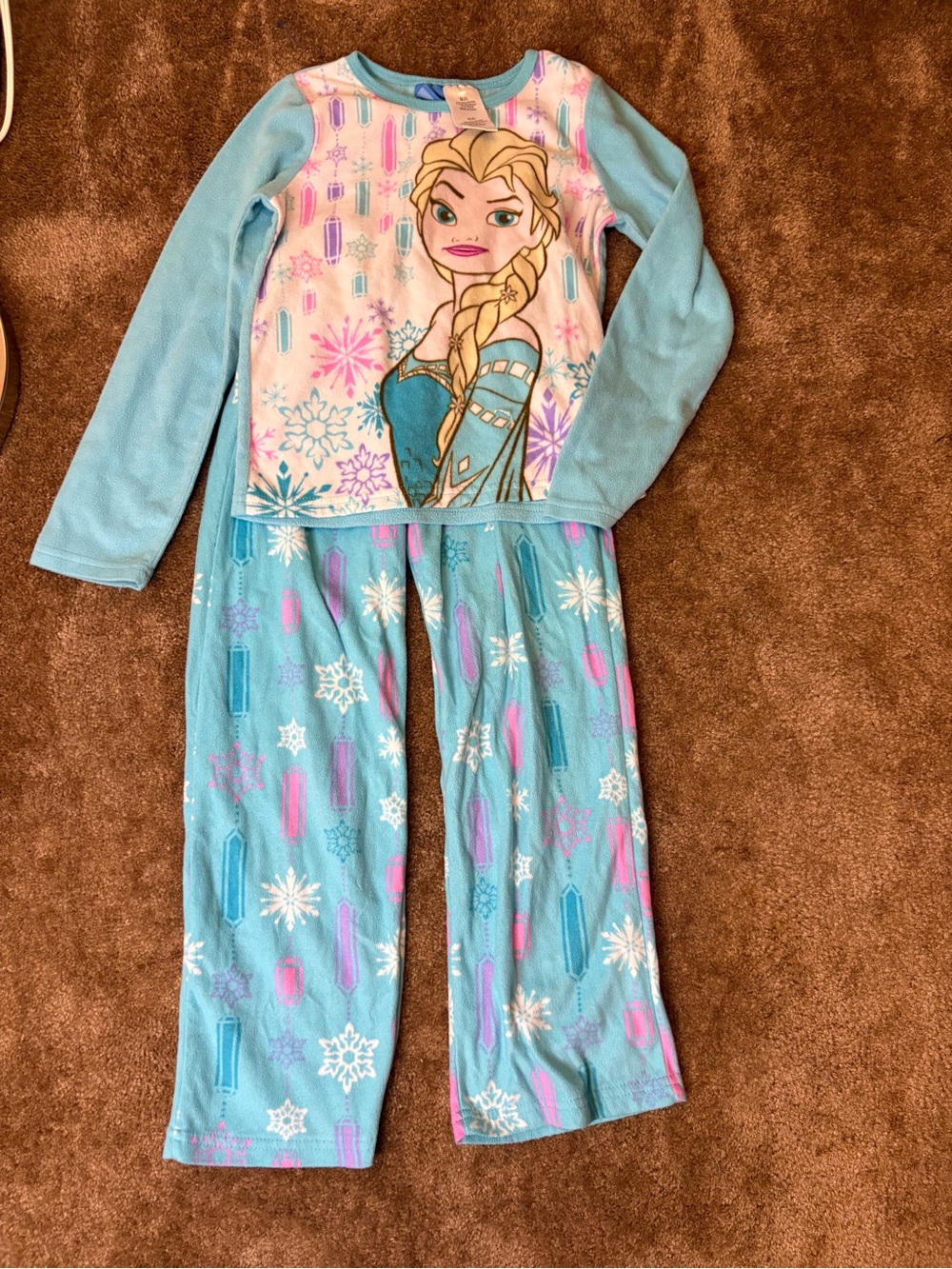 Disney Elsa Aqua and Pink Snowflake Fleece Pajama Set